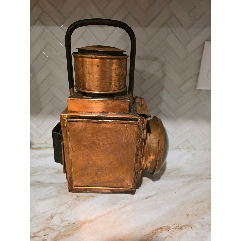 Antique Railroad Copper Lantern Train Conductor Kerosene Oil Lamp Lighting Decor - Picture 4 of 9